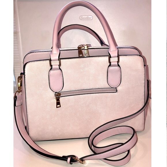 🎉2xHP🎉 VEGAN LEATHER Satchel Snake Skin Center Zip Handbag Pink + Gold Hardware - Picture 3 of 16
